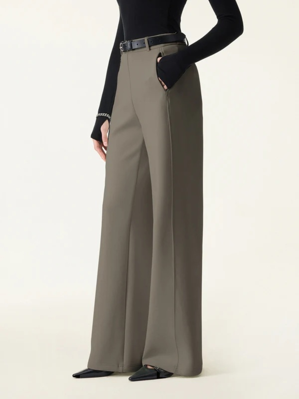 OGL Stretch Cotton Blend Slimming High Rise Wide Leg Pant in Olive size Medium